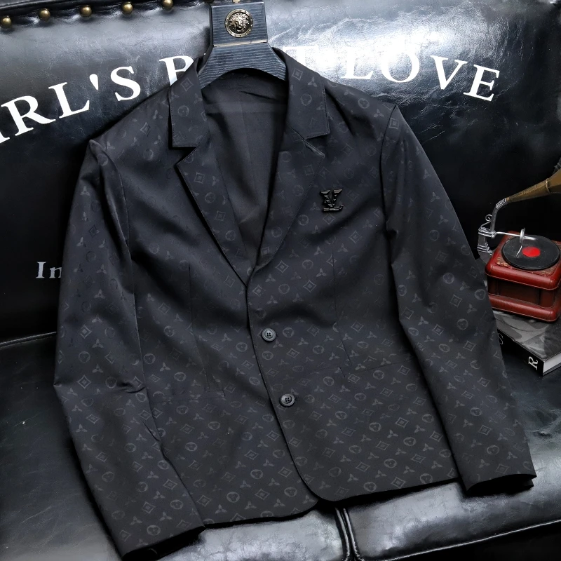 Spring and Autumn New Men's Korean Sle Slim fit Benxi Single West Outerwear Thin Versatile Print Top