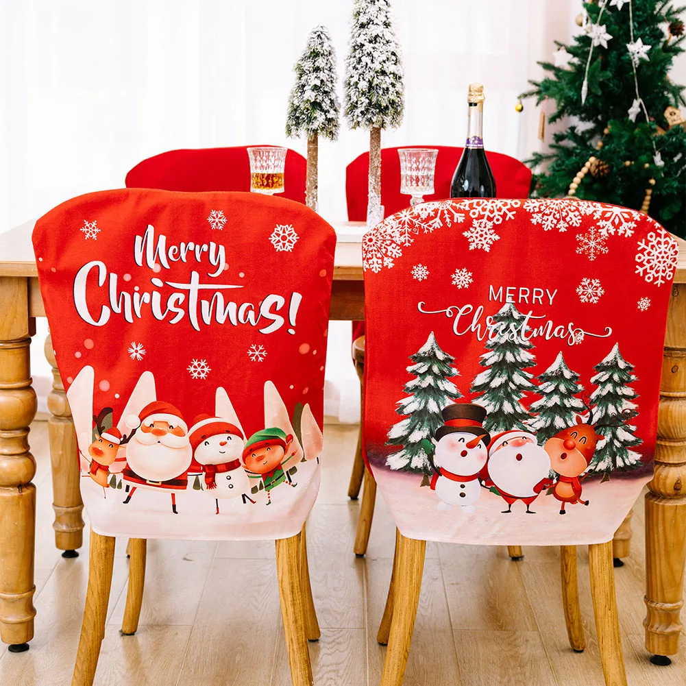 

Dining Chair Cap Table Ornaments Dining Room Chair Slipcover Christmas Red English Reusable Decorations for Home Dining Room