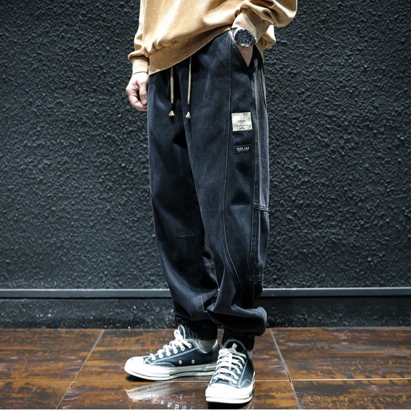 Men Clothing Autumn and Winter Straight Loose Splicing Cylinder Jeans Vintage Comfortable Black Plush Harun Trousers Female 2022