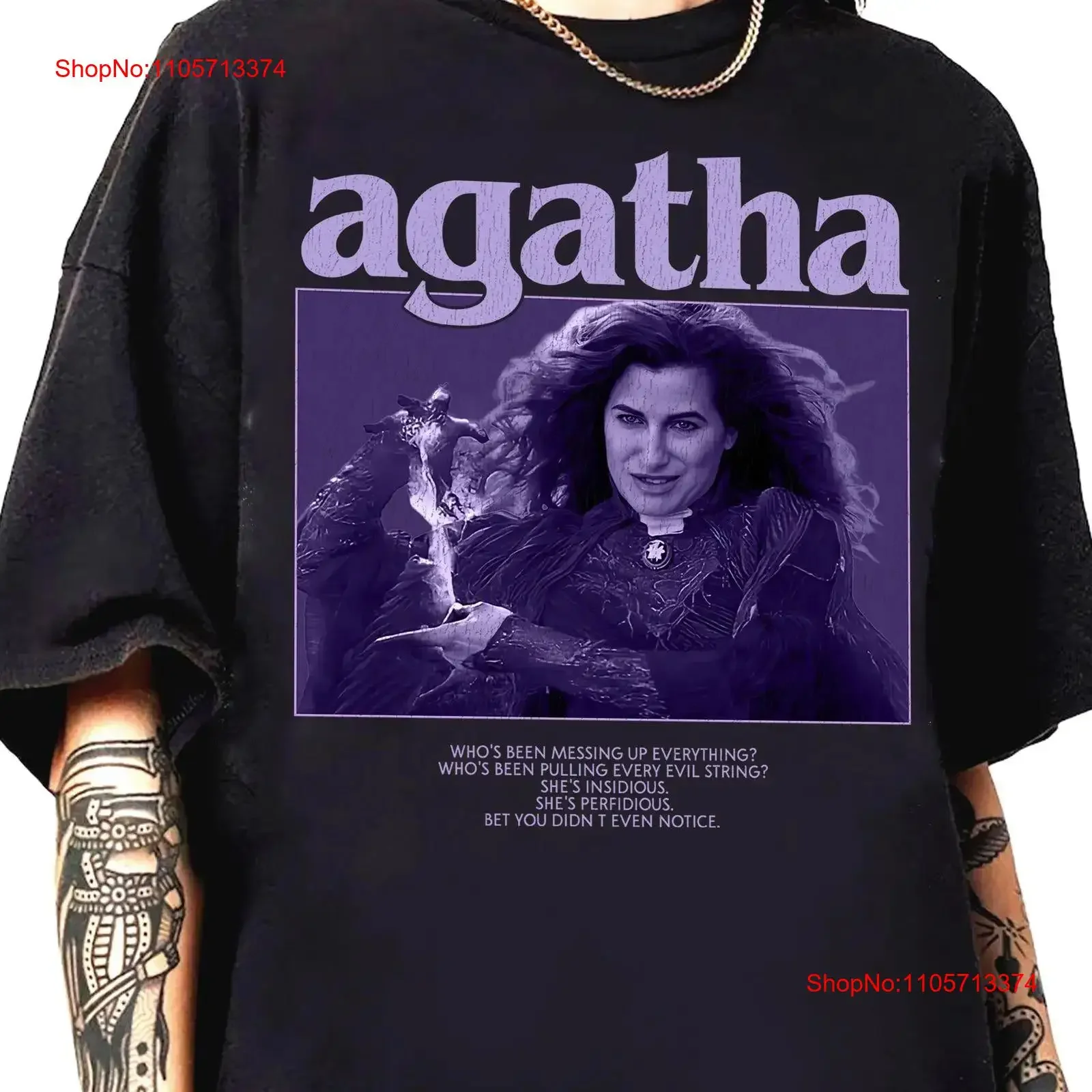 Фото Винтажная футболка Agatha All Along Harkness Show Witch в стиле ретро 90-х, унисекс, дизайнерская одежда, комфортная, эластичная, с эффектом потертости №1