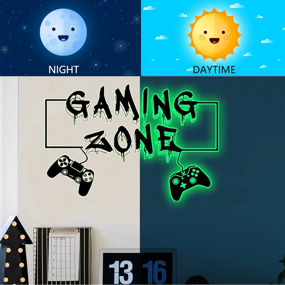 Game Controllers Luminous Wall Stickers For  Boys Room Gaming Zone Bedroom Home Decor Poster Wallpaper Glow In The Dark Stickers