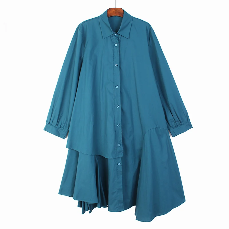 

SuperAen однотонное платье-рубашка с длинными рукавами в Корейском стиле; Сезон осень; Новинка 2022 года; Модное Свободное длинное шикарное плать...