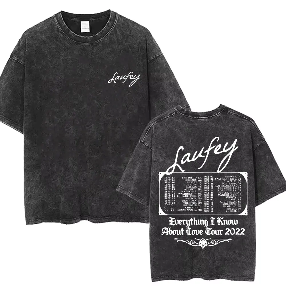 Laufey Everything I Know about Love Tour 2022 T Shirt Men Women Fashion Washed Vintage T-shirt Oversized Short Sleeve T-shirts