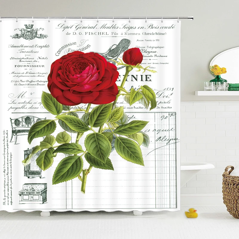 

Nordic style Flowers Birds Rose Printing Shower Curtain Bathroom Waterproof Polyester Shower Curtains for Bath Curtain with Hook