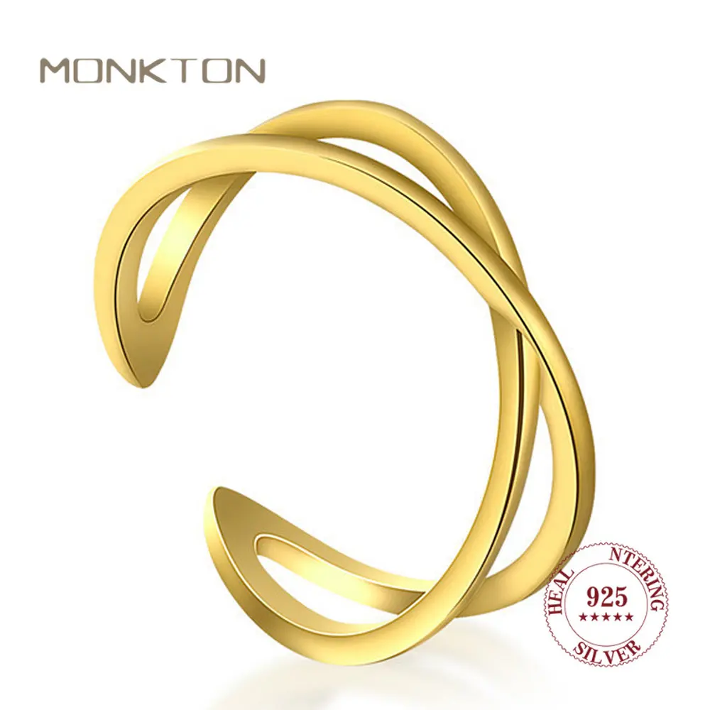 

Monkton 100% 925 Sterling Silver Minimalist Open Adjustable Rings for Women Classic Double Layer Cross Promise Rings Anillos