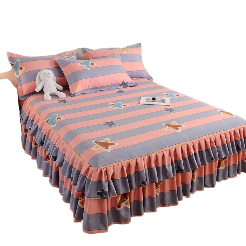 3pcs/Lot Korean Style Thickened Brushed Single Bed Skirt 1pc + Pillowcase 1.2m/1.5m/1.8m/2.0m Machine Washable