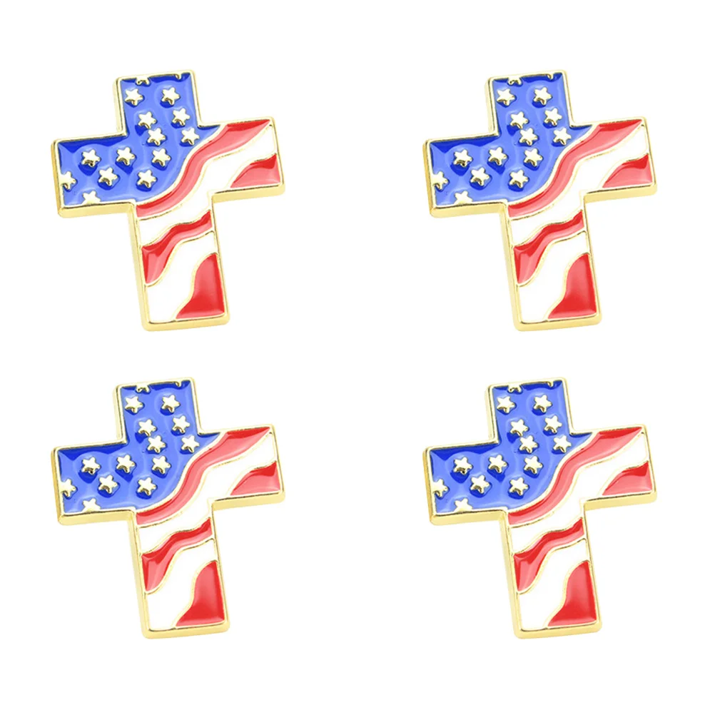 

4 PCS Brooches Cross Shaped American Flag Zinc Alloy Lapel Pin Breastpin for Gift