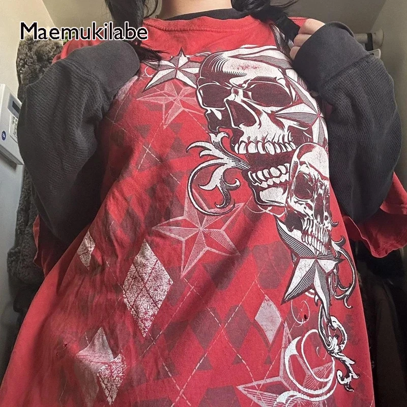

Maemukilabe Cyber Y2K, гранж, череп, эмо, Звездный тройник 2000s, ретро, с длинным рукавом, свободные пуловеры, топы 90-х, винтажная женская футболка с графическим рисунком