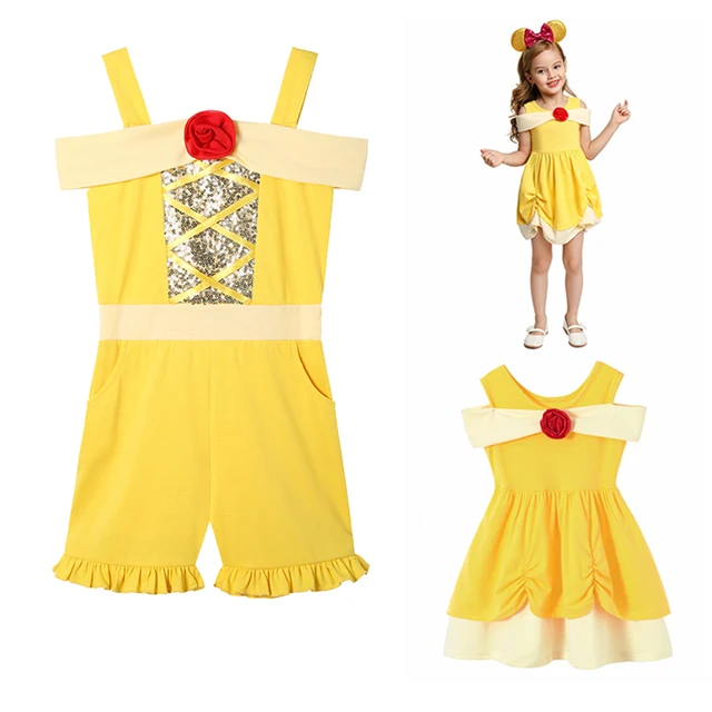 Disney Summer Princess Dress Baby Girls Clothes Kid Belle Jumpsuit Costume Halloween Party Casual Princess Dress Cosplay 1