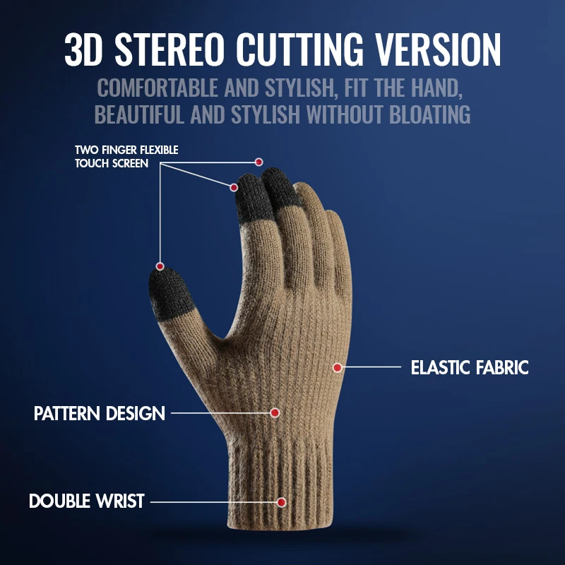 Перчатки мужские трикотажные для сенсорных экранов теплые варежки из шерсти-30