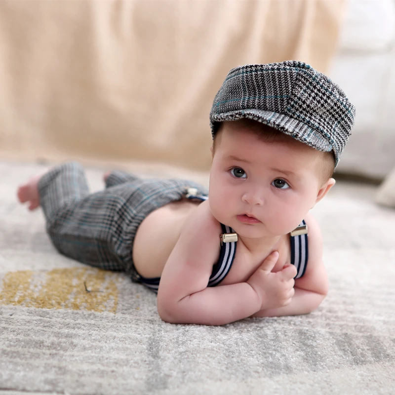 Newborn Photography Clothes Studio Infant Photograph Props Accessories Baby  Hat+Rompers 2Pcs/Set Boys Gentleman Plaid Costume