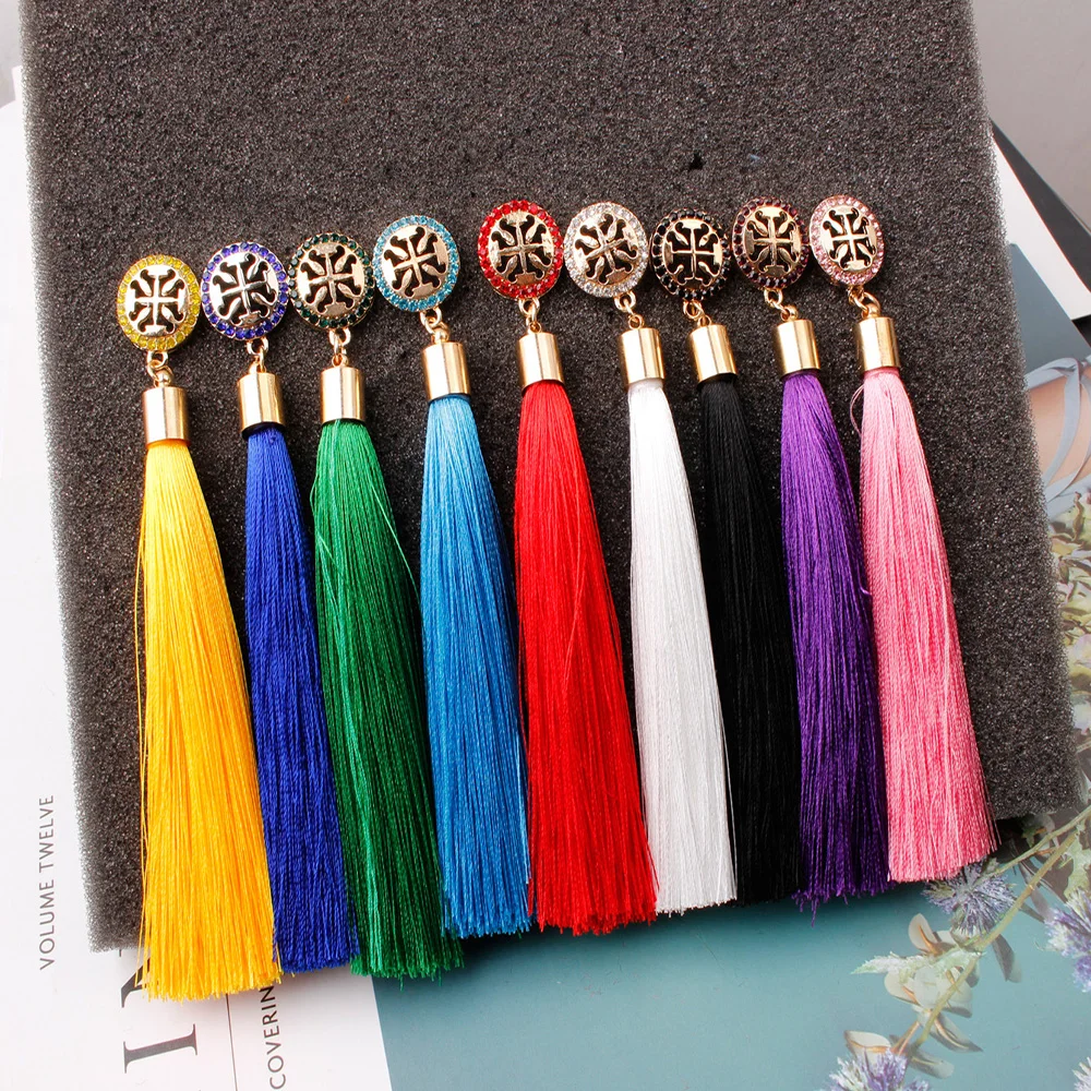 

Rose Flower Long Tassel Earrings Colorful Bohemian Drop Dangle Ear Jewelry for Women Girls