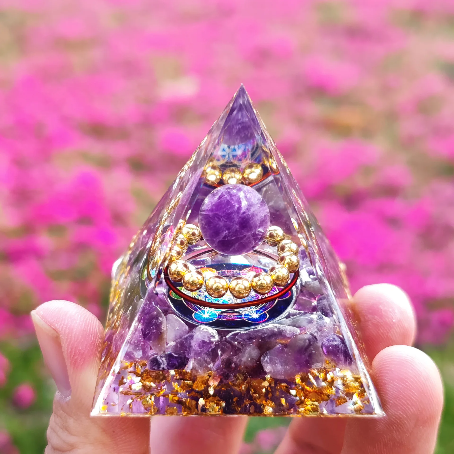 

Natural stone amethyst crystalEnergy Generator orgonite pyramide for Energy Protection Healing meditation orgonite crystal chakr