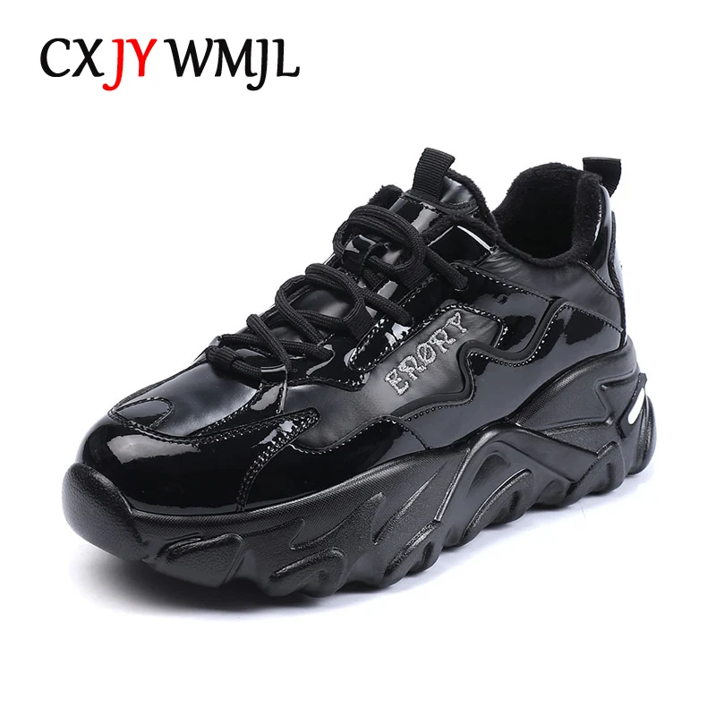 

Массивные женские кроссовки CXJYWMJL из микрофибры, кожаная осенне-зимняя обувь на толстой подошве с вулканизированной подошвой, женские повсе...