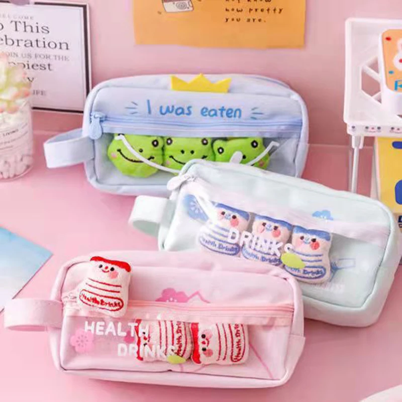 

Kawaii Cartoon Frog Pencil Case High Capacity Canvas Pen Bags Cute Detachable Doll Pencil Bag School Supplies Stationery