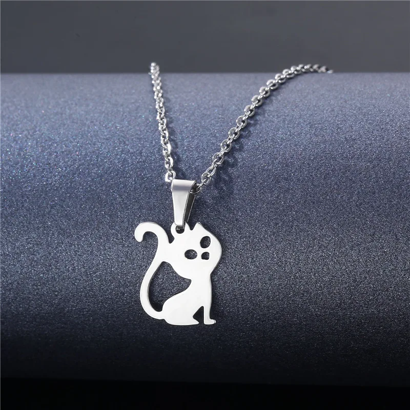 

Stainless Steel Necklaces Heart Cat Pendants Chain Choker Jewellery Fashion Necklace For Women Jewelry Wedding Party Gifts New