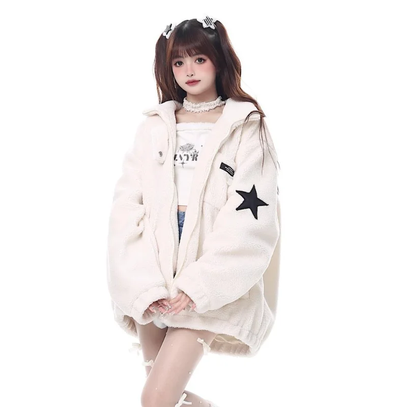 

Hikigawa зимняя Корейская новая стильная Свободная Женская куртка с вышивкой с длинным рукавом повседневное универсальное элегантное темпераментное пальто на молнии