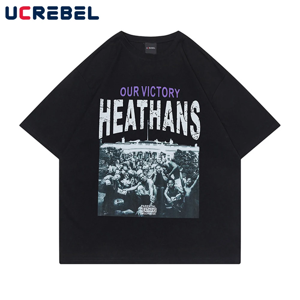 

Portrait Print Short Sleeve T-shirt Mens High Street Summer Casual Cotton Tee Streetwear Diablo Loose Crew Neck Half-Sleeve Men