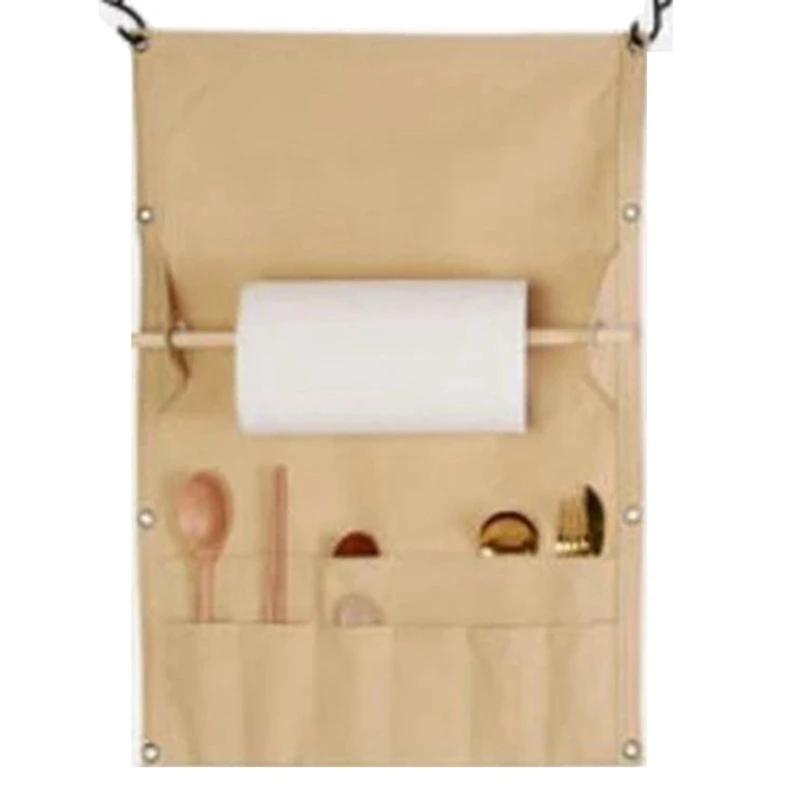 

Portable Canvas Tableware Storage Bag Wall-Mounted Tissue Storage Rack Picnic Camping Tent Hanging Bag