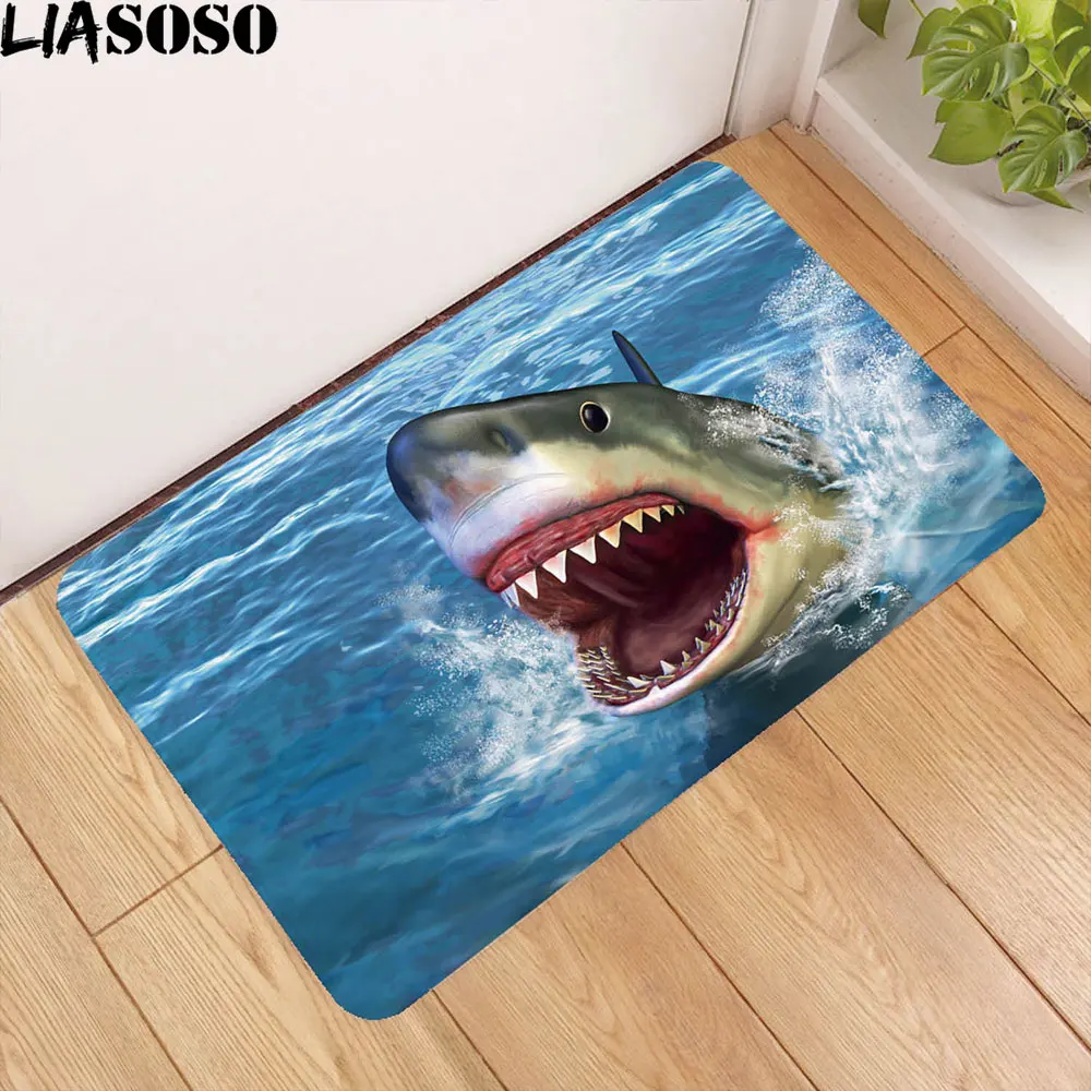 

LIASOSO 3D Print Home Funny Shark Floor Mat Bedroom Corridor Carpets Non-slip Soft Door Carpet Hallway Kitchen Rug Mat Bathroom