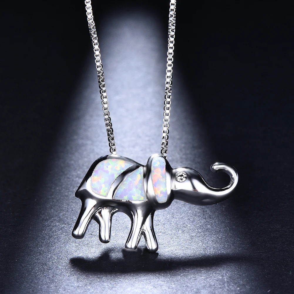 

Creative Simple Elephant Animal Pendants Necklace For Women Elegant White Opal Necklace Exquisite Wedding Engagement Jewelry