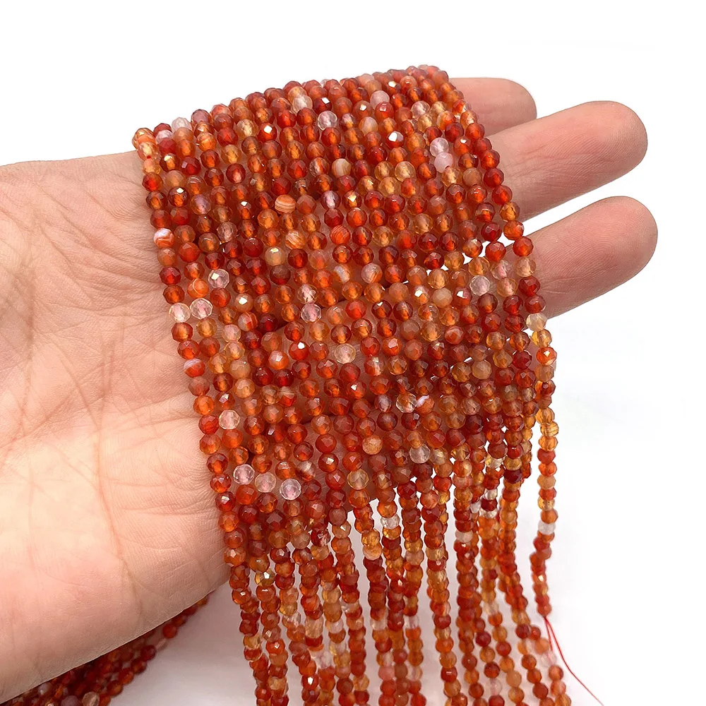 

Exquisite Natural Stone Red Agate Faceted Round Beads 2-4mm Charm Fashion Jewelry DIY Necklace Earrings Bracelet Accessories
