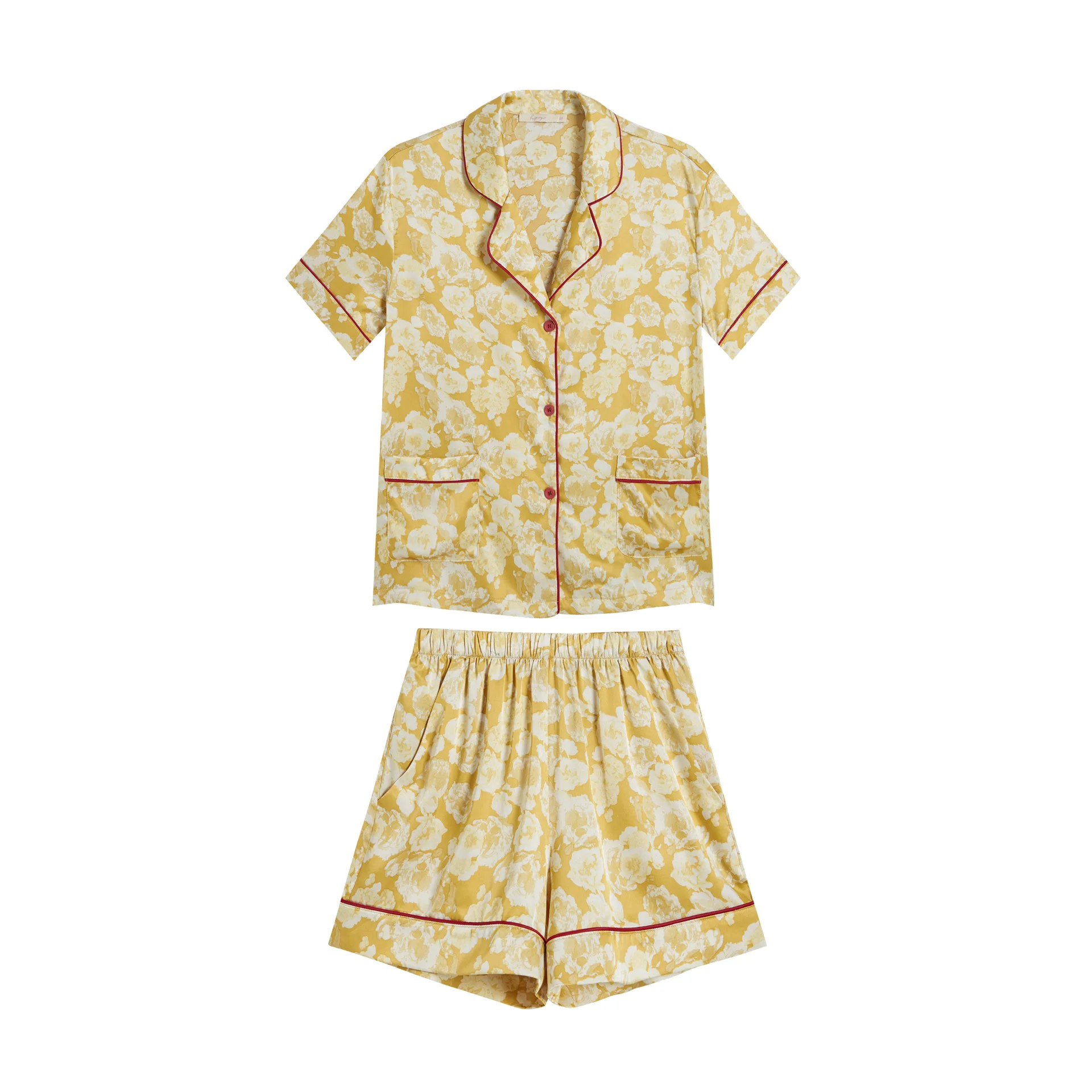 Maison Gabrielle 2022 Summer New Printed Pajamas Set Koungewear Sleepwear for Women 2 Pieces Short Sleeves Silk Vintage Style