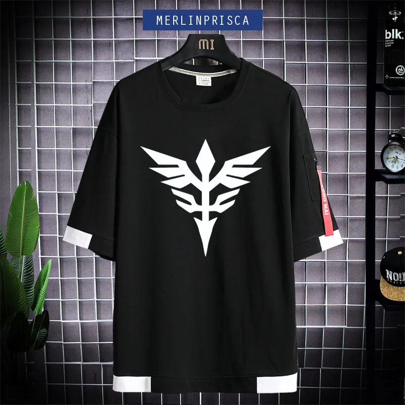 Gundam Mobile Warrior Short Sleeve Anime Peripheral Unicorn Zaku Men's and Women's T-shirt Trendy Casual Clothes Ne