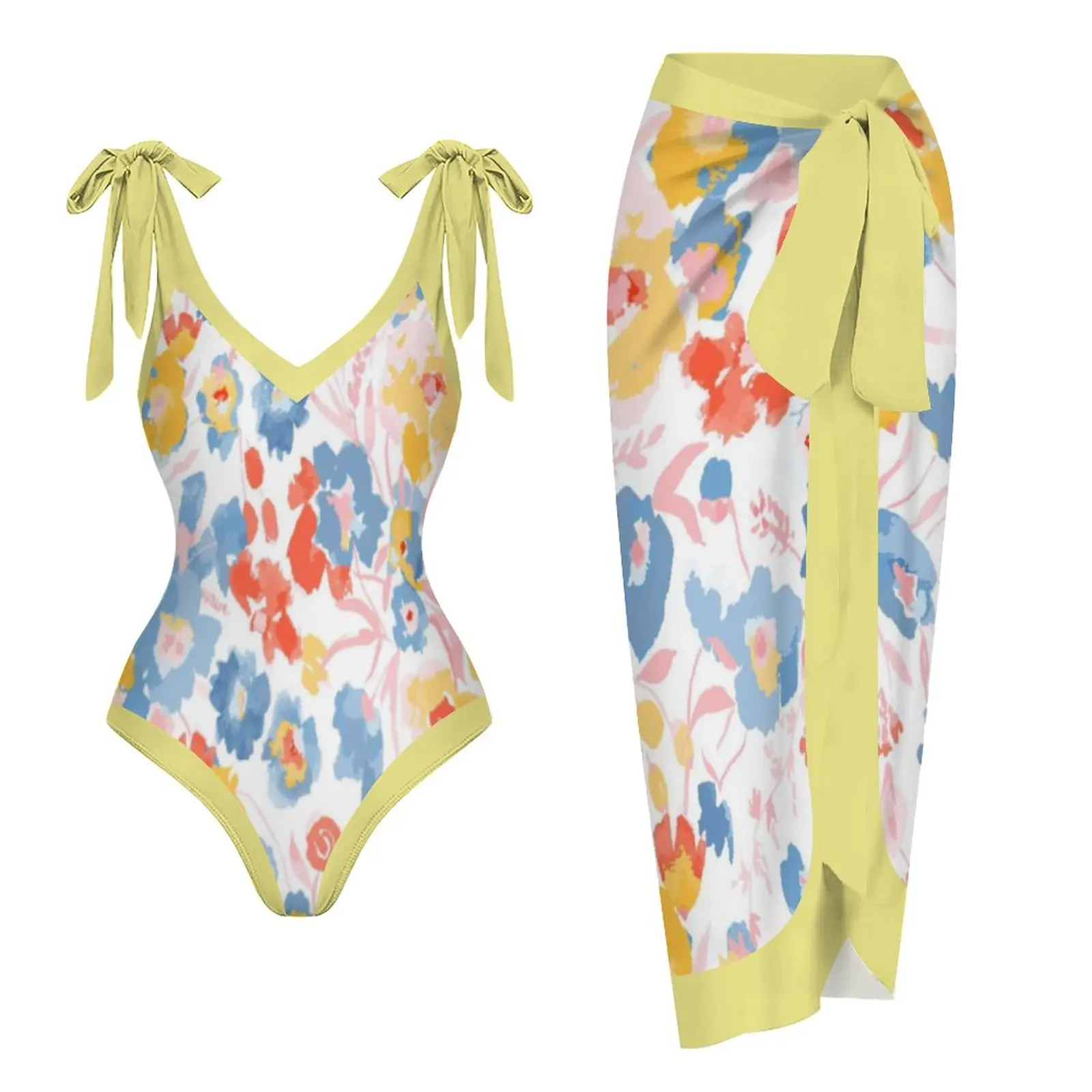 

Цельный купальник, женский модный купальник с цветочным принтом и накидкой, сексуальная пляжная одежда с открытой спиной и юбкой, бразильский пляжный купальный костюм