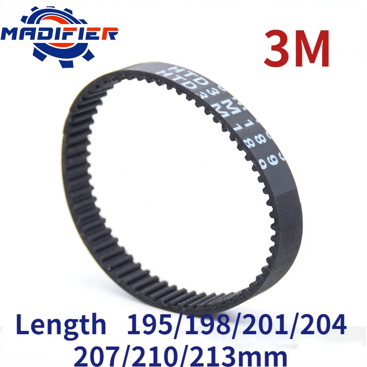 

HTD3M Rubber timing belt length 195/198/201/204/207/210/213mm suitable for 10/15mm wide pitch 3mm wheel belt