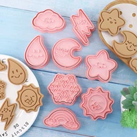 8pcs cute weather cookie cutters plastic cartoon cloud moon star pressable biscuit mold cookie stamp baking pastry baking tools