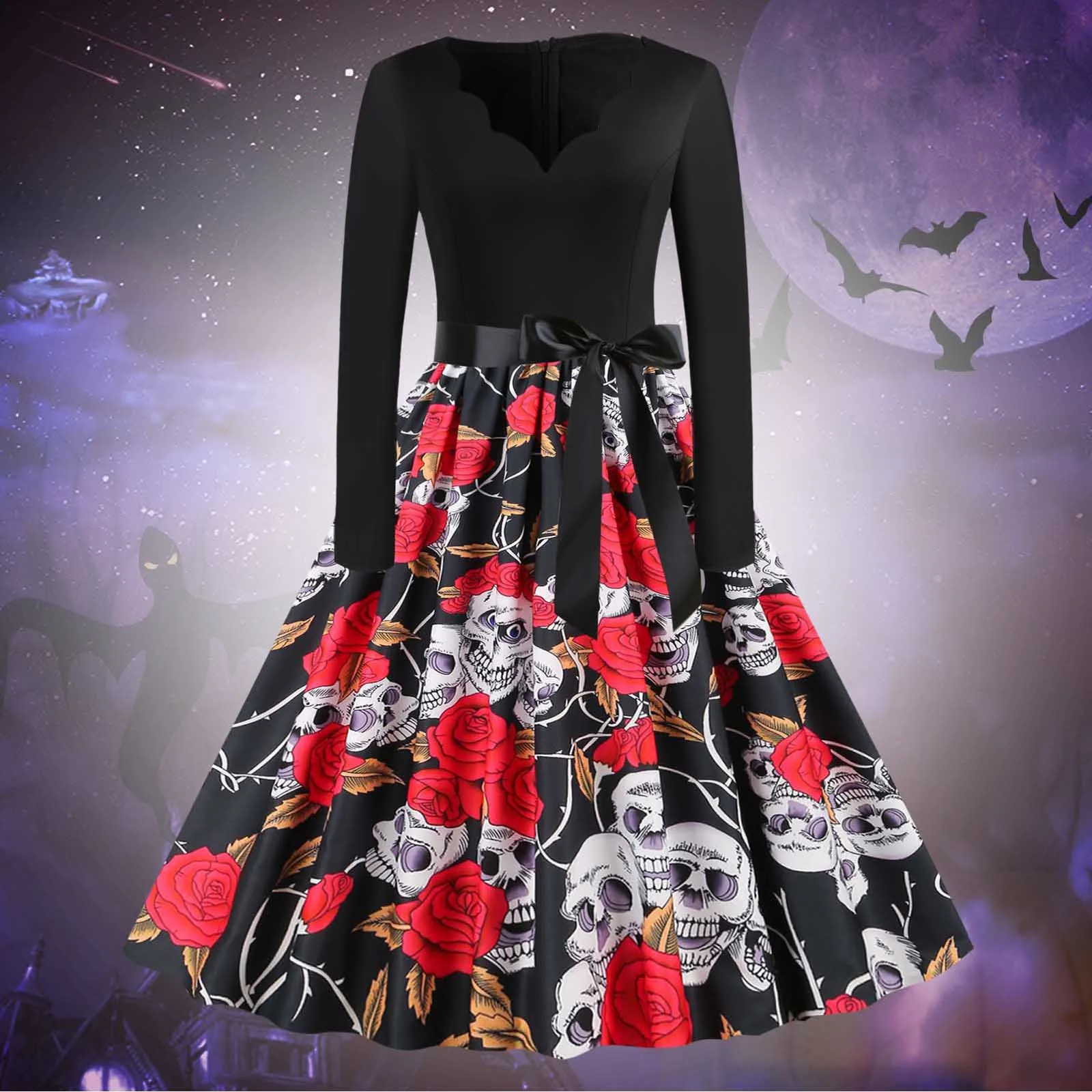 

Women Gothic Halloween Print Short Sleeve V Neck Dress Vintage Dress Dress Fancy Dresses