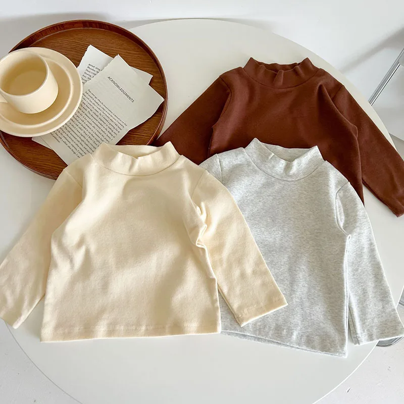 

Korean Style Toddler Baby Boys Girl T-shirt Long Sleeved Cotton Solid Color Pullover Tops Autumn Spring Infant Baby T-shirt