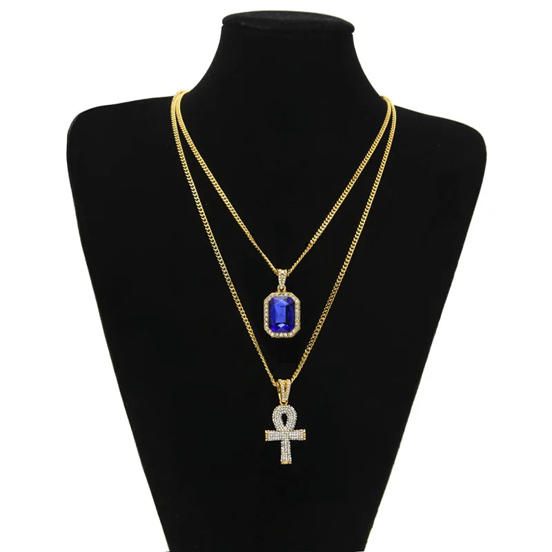 

Women's Fashion Vintage Ankh Cross Cube Gemstone Pendant Necklace Luxurious Zircon Setting Fashion Party Jewelry Gift