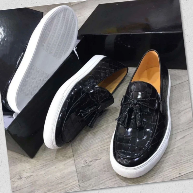 Men's Vulcanize Shoes Slip-On Spring Autumn Sneakers Black Casual Shoes Stone Grain Free Shipping Size 38-46