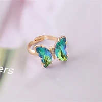 fashion women girl temperament gradient crystal adjustable butterfly ring ring finger rings romantic