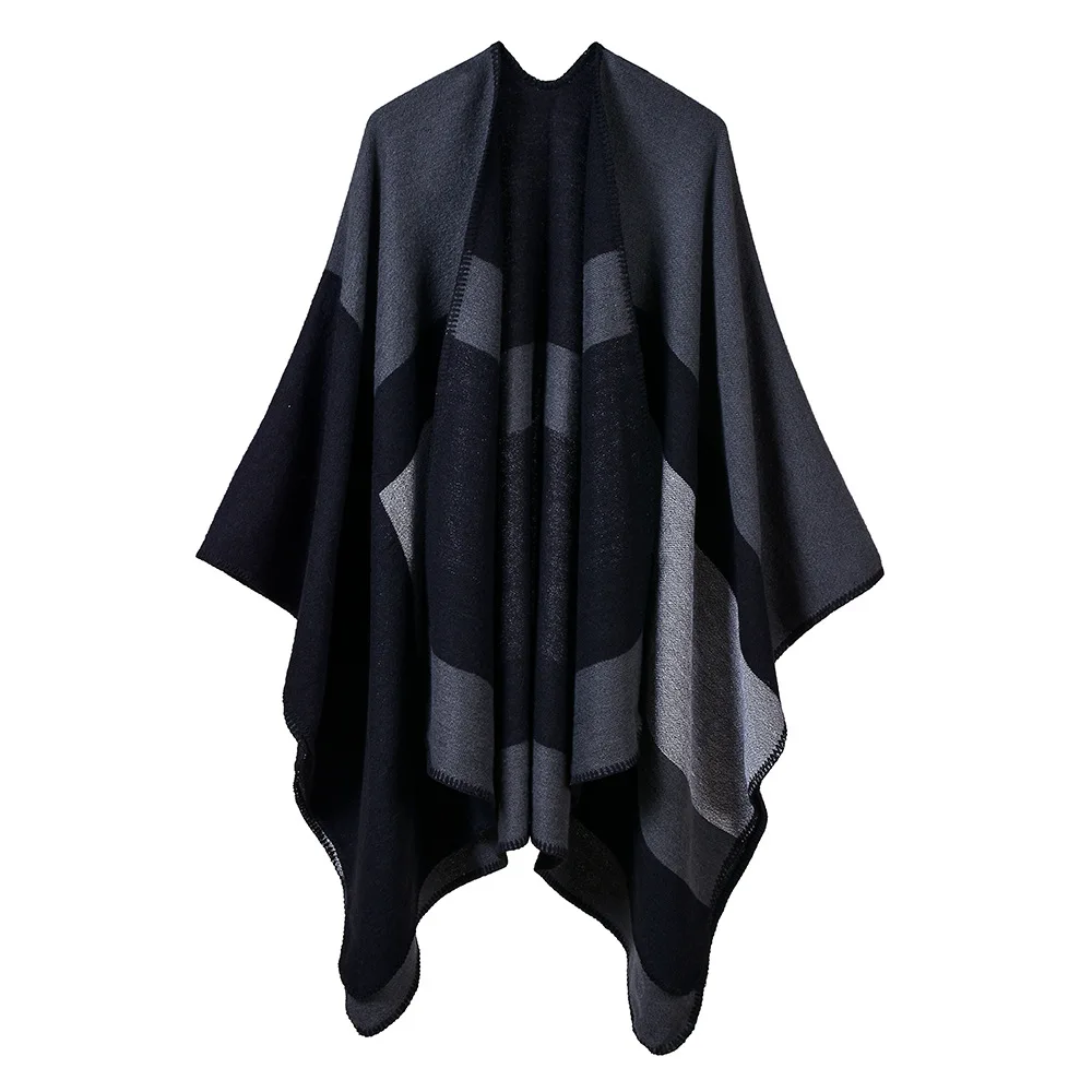 European  American Street Women Jacquard Silver Shawl Autumn Winter Scarf  Lengthened Thickened Cloak Ponchos Capes P6