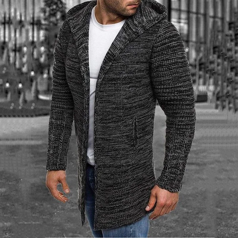 Men's Slim Lapel Hooded Sweater Autumn And Winter Long Sleeve Cardigan Long Sweater Fashion Cazadora Hombre Ropa De Invierno
