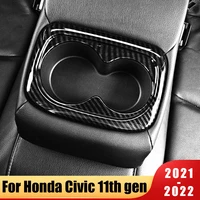 for honda civic 11th gen 2021 2022 carbon fiber car seat back row water cup holder cover frame panel trim sticker accessories