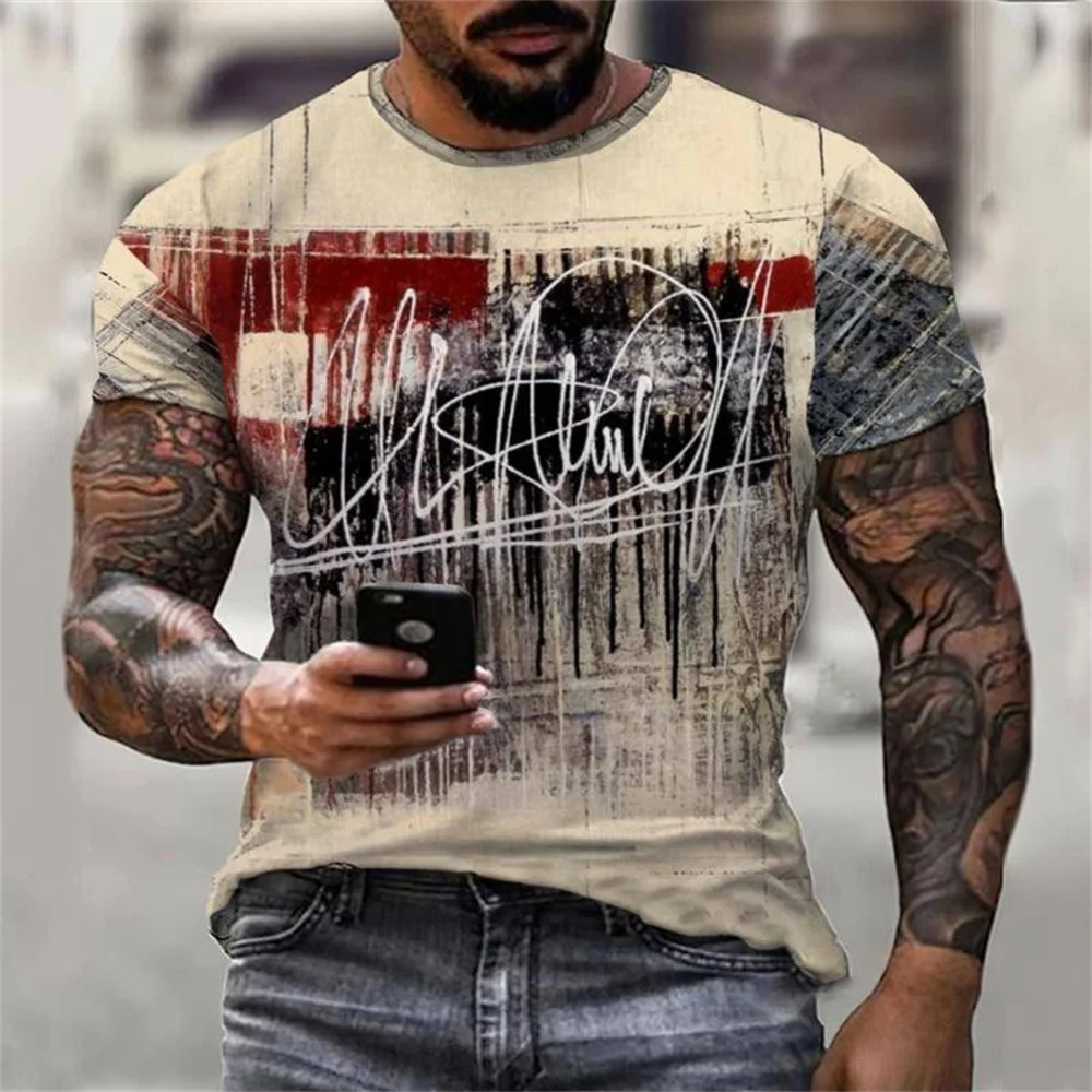 

Painting Top Shirt Street Graffiti Vintage Art Men's T-Shirt 0 Neck Men's Fashion Short Sleeve 3D Print Abstract Top