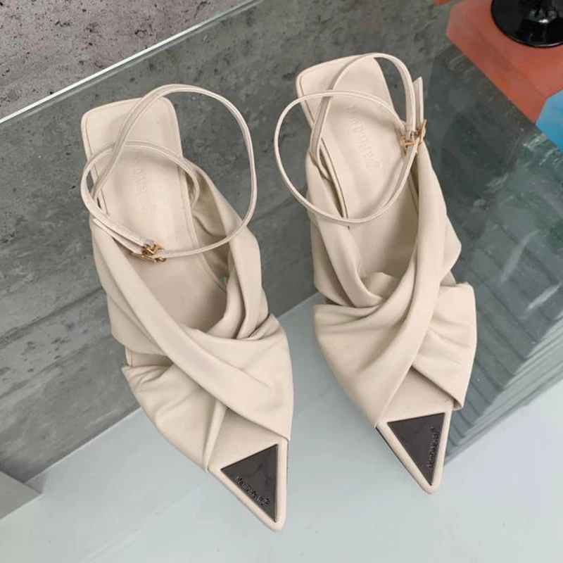 

Party Women Pumps Thin High Heels Luxury Ladies Sandal 2022 Sexy Pointed Toe Soft Pu Leather Shoes For Female Summer Slides