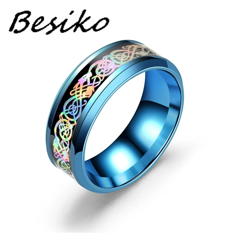 Кольцо Besiko диаметром 8 мм из нержавеющей стали с разноцветным рисунком дракона
