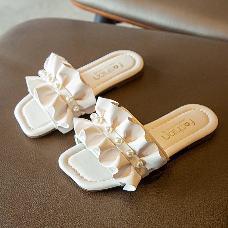 

Детские летние сандалии для девочек, пляжные сандалии-Макраме с жемчугом, Нескользящие шлепанцы для улицы и помещений для бассейна