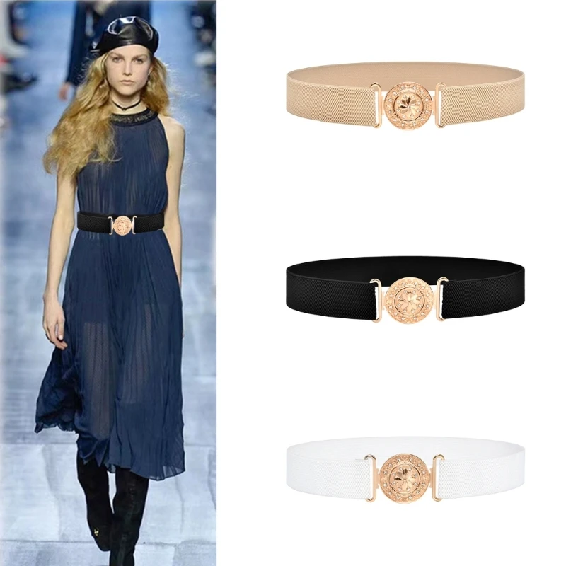 

Solid Color Women Waist Belt Vintage Elegant Flower Buckle Stretchy Waist Belt Wide Women Dress Shirt Waist Seal Belt