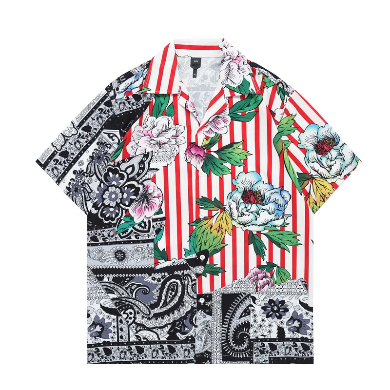

Fashion Summer Mens Hawaiian Shirts Short Sleeve Print Casual Beach Shirt Male Patchwork Cool Breathable Colorful Blouse Clothes