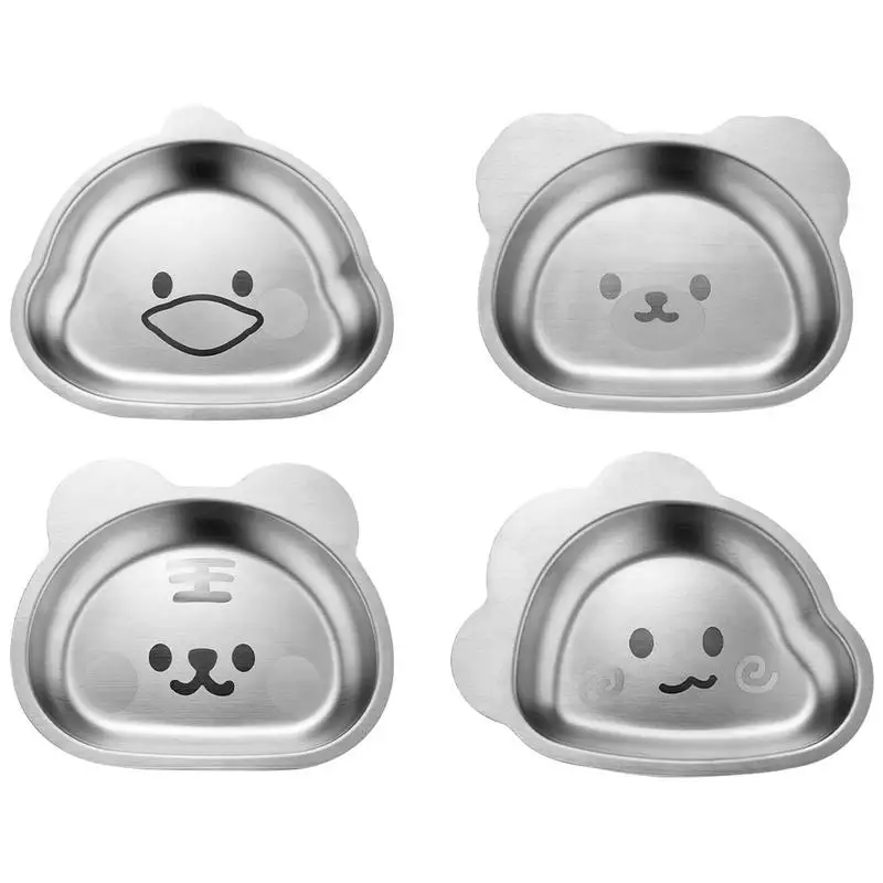 

Stainless Steel Toddler Dish Reusable Cartoon Food Tray Portable Animal Shape Platter For Kids Tableware Kitchen Accessories