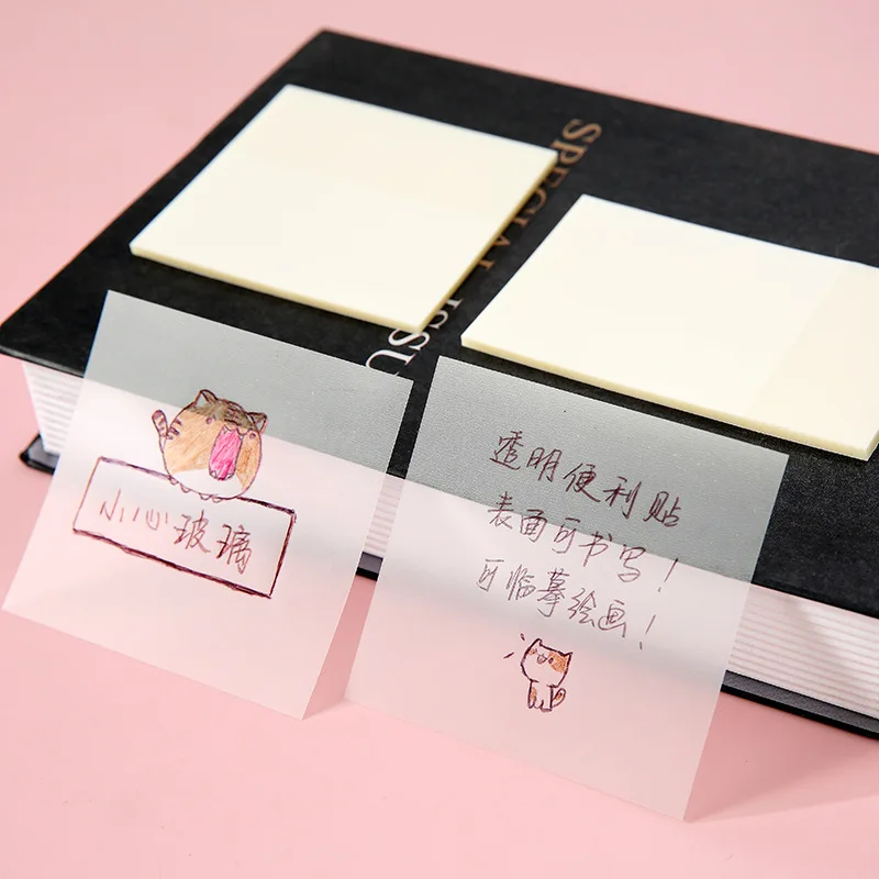 

50Page Transparent Sticky Notes Student Waterproof Message Memo Pad Creative Stationery Office School Supplies