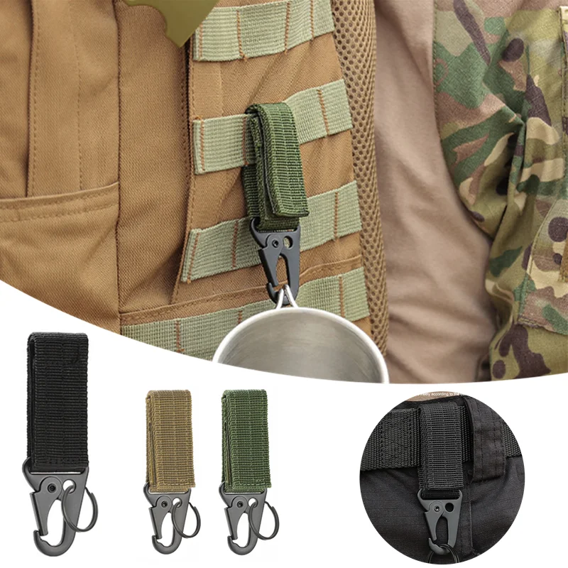 Тактический зажим для снаряжения, карабин, нейлоновый держатель для ключей с петлей и ремнем, черный металлический крючок, пряжка с уплотнительным кольцом для уличного спорта, походов, рюкзака