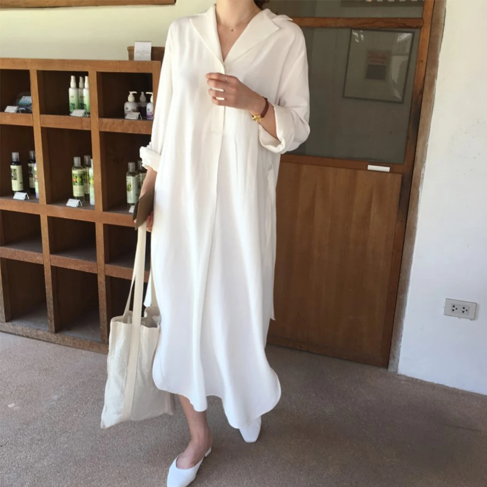 

Корейские элегантные женские платья 2022 Весна Ретро драпировка с длинным рукавом свободное платье с поясом 3 цветов в наличии повседневная ж...