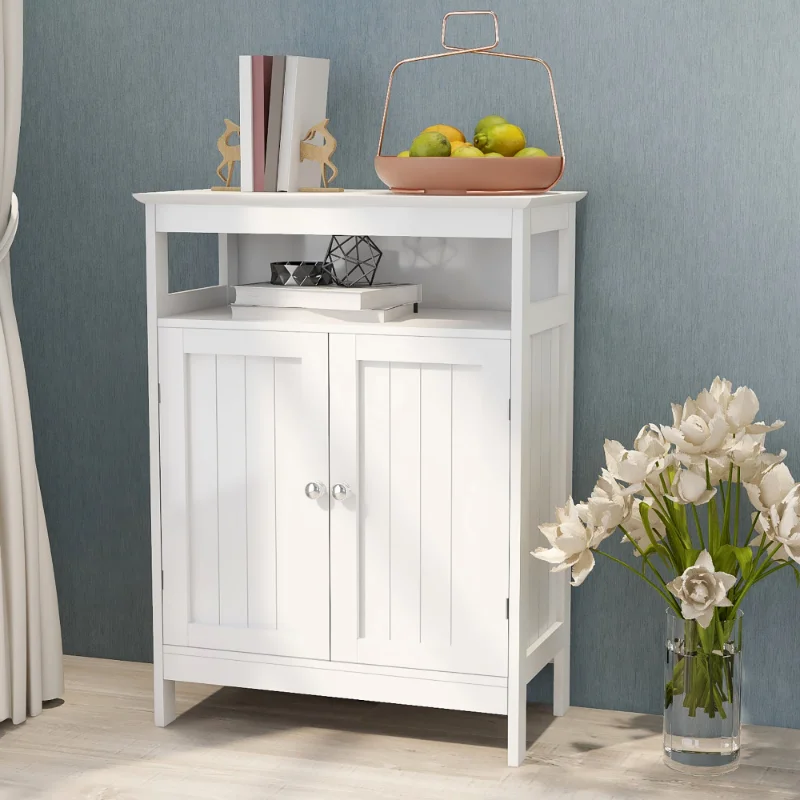 

Bathroom Standing Storage with Double Shutter Doors Cabinet-White Good Quality&Material Easy To Assembly Large Storage Space